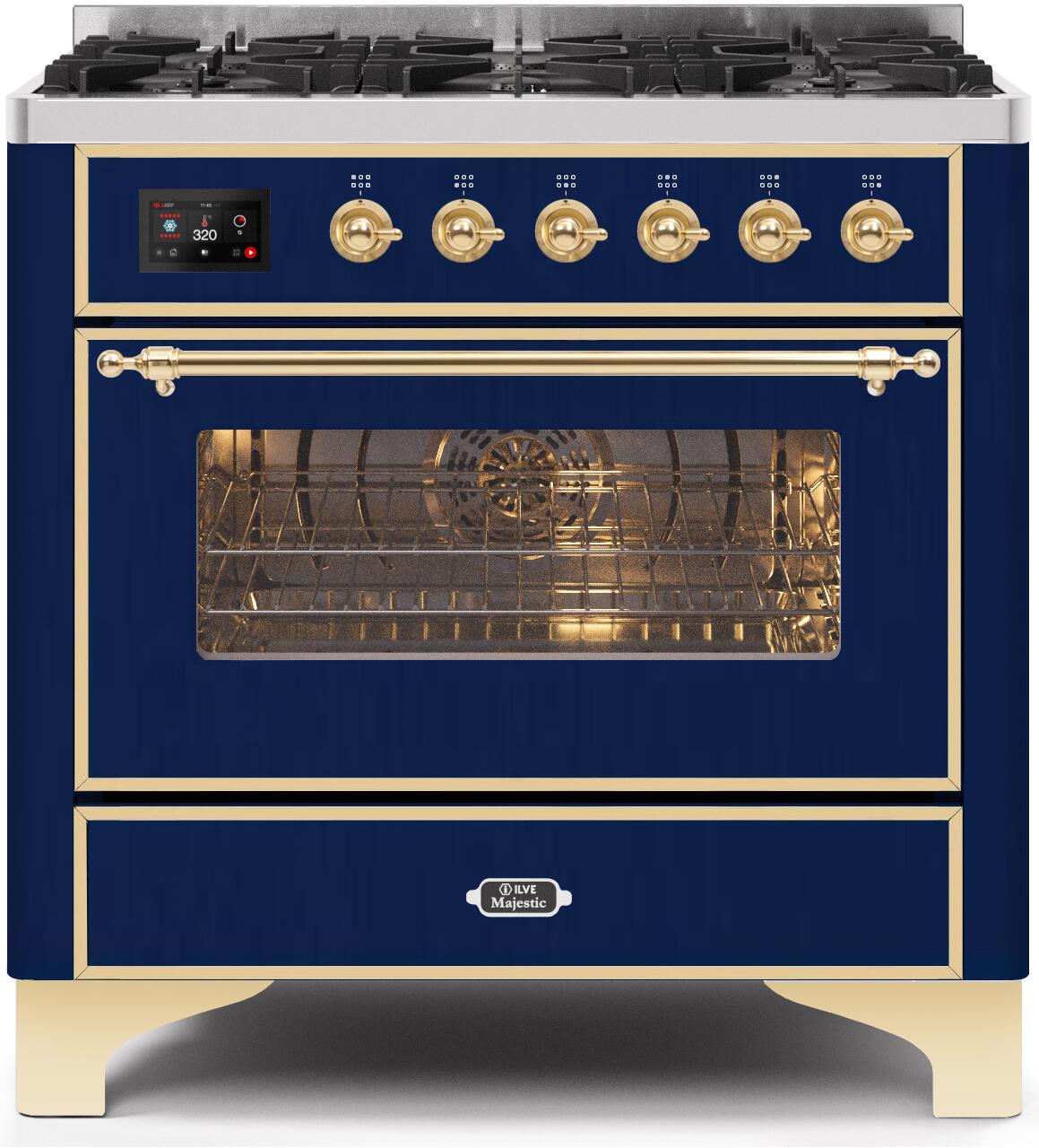 Ilve UM096DNS3MBGLP Liquid Propane In Midnight Blue W/ Brass Trim