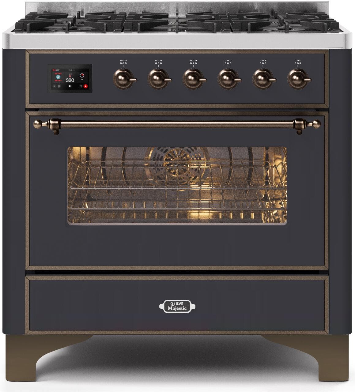 Ilve UM096DNS3MGBLP Liquid Propane In Matte Graphite W/ Bronze Trim