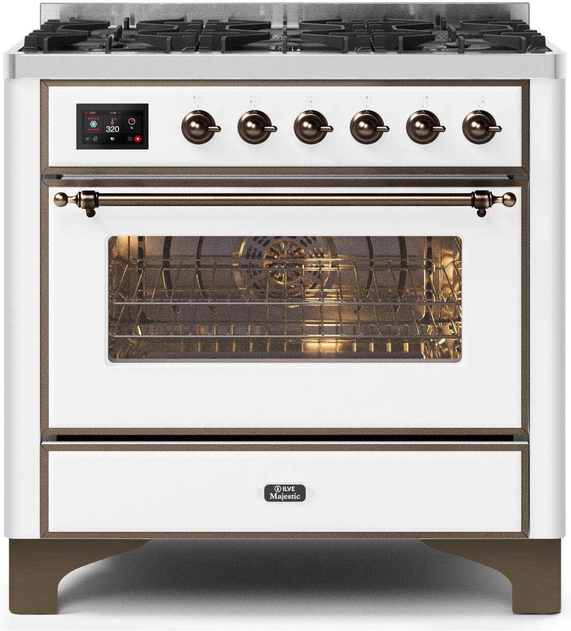 Ilve UM096DNS3WHB Natural Gas In White W/ Bronze Trim
