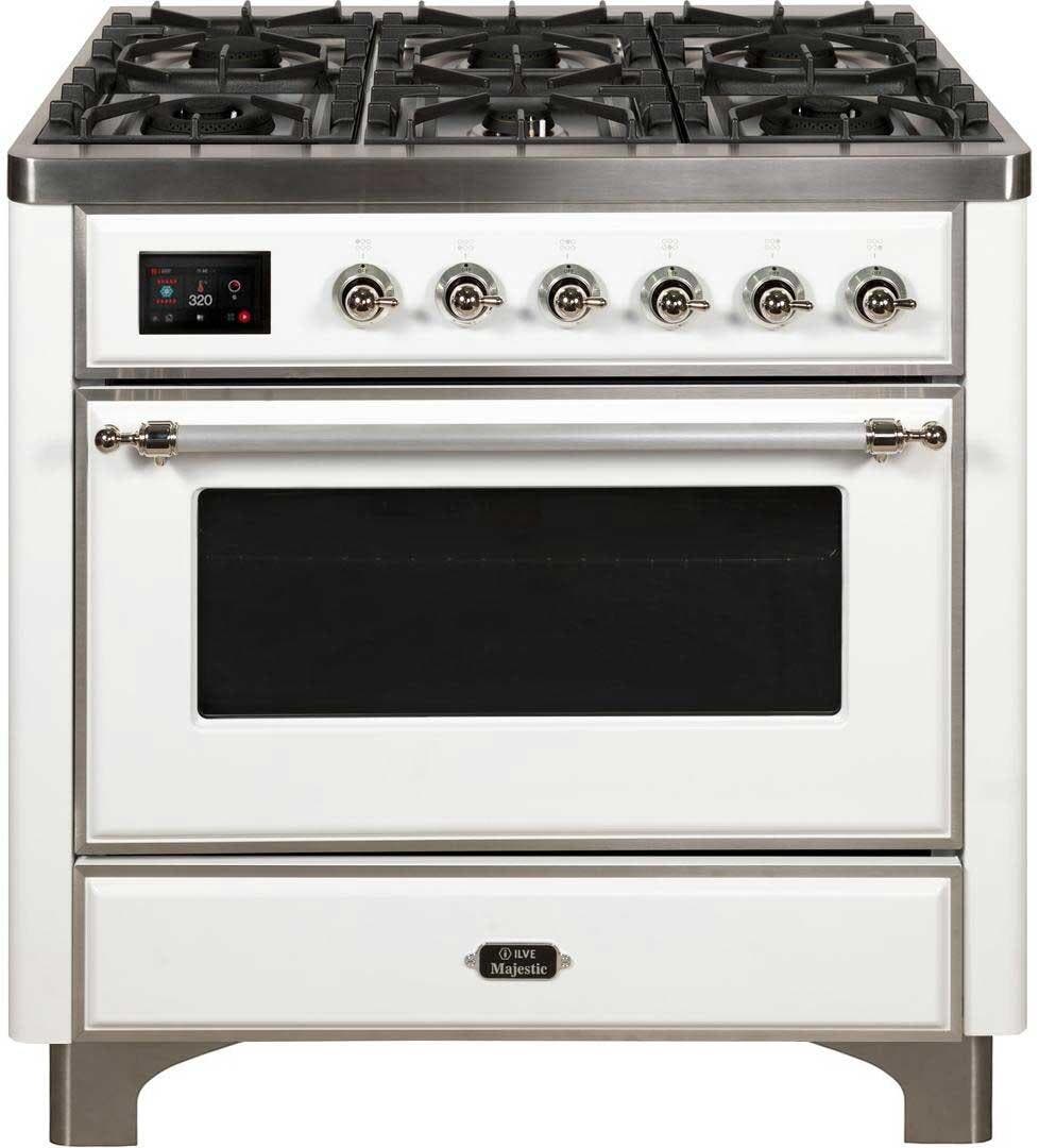 Ilve UM096DNS3WHC Natural Gas In White W/ Chrome Trim