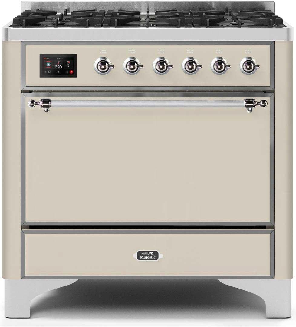 Ilve UM096DQNS3AWC Natural Gas In Antique White W/ Chrome Trim