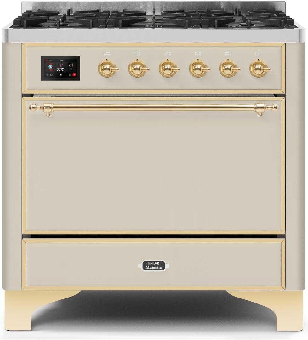 Ilve UM096DQNS3AWG Natural Gas In Antique White W/ Brass Trim