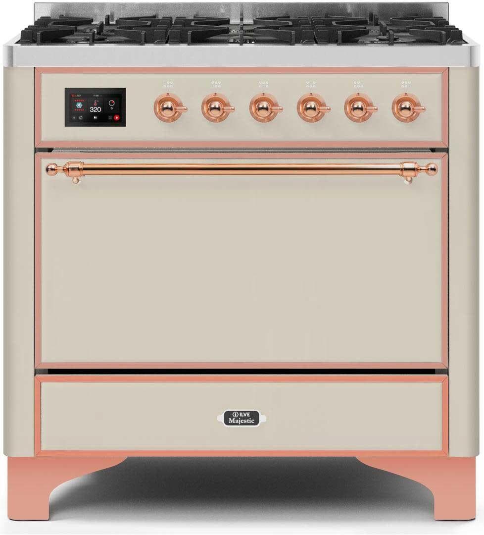 Ilve UM096DQNS3AWP Natural Gas In Antique White W/ Copper Trim