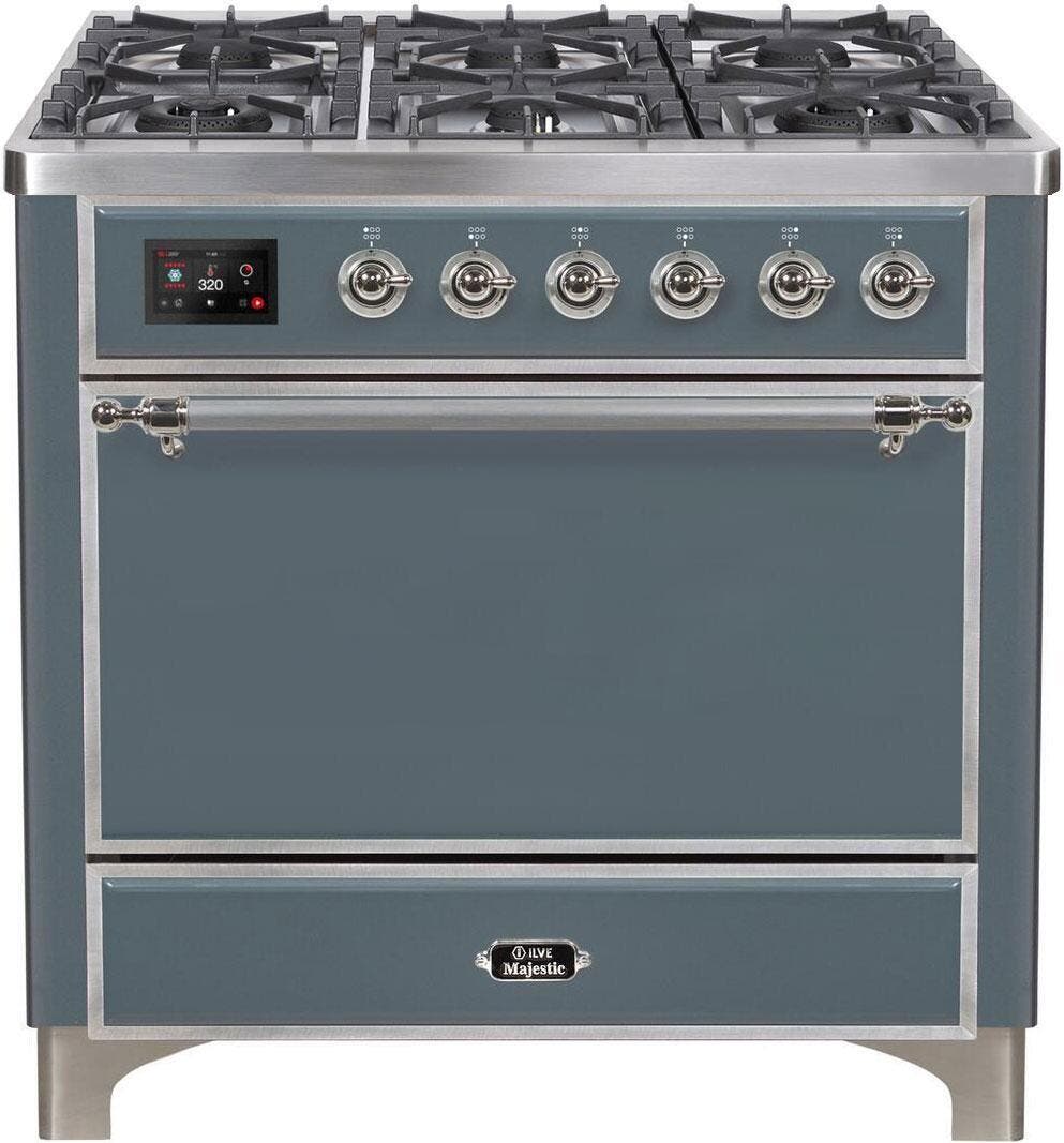 Ilve UM096DQNS3BGC Natural Gas In Blue Grey W/ Chrome Trim