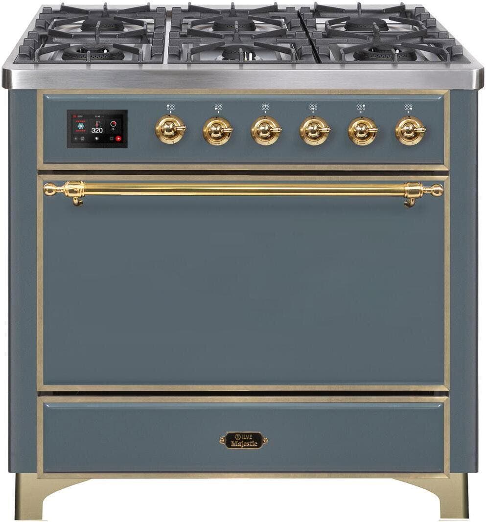 Ilve UM096DQNS3BGG Natural Gas In Blue Grey W/ Brass Trim