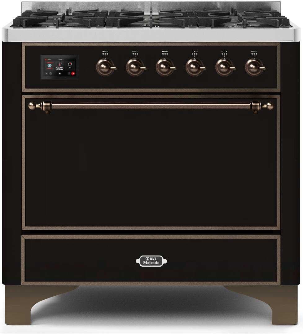 Ilve UM096DQNS3BKB Natural Gas In Glossy Black W/ Bronze Trim