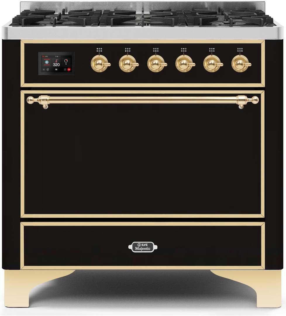 Ilve UM096DQNS3BKGLP Liquid Propane In Glossy Black W/ Brass Trim
