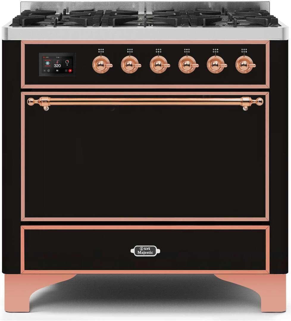 Ilve UM096DQNS3BKP Natural Gas In Glossy Black W/ Copper Trim