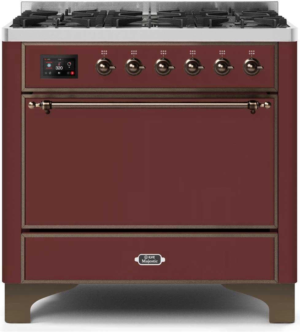 Ilve UM096DQNS3BUBLP Liquid Propane In Burgundy W/ Bronze Trim