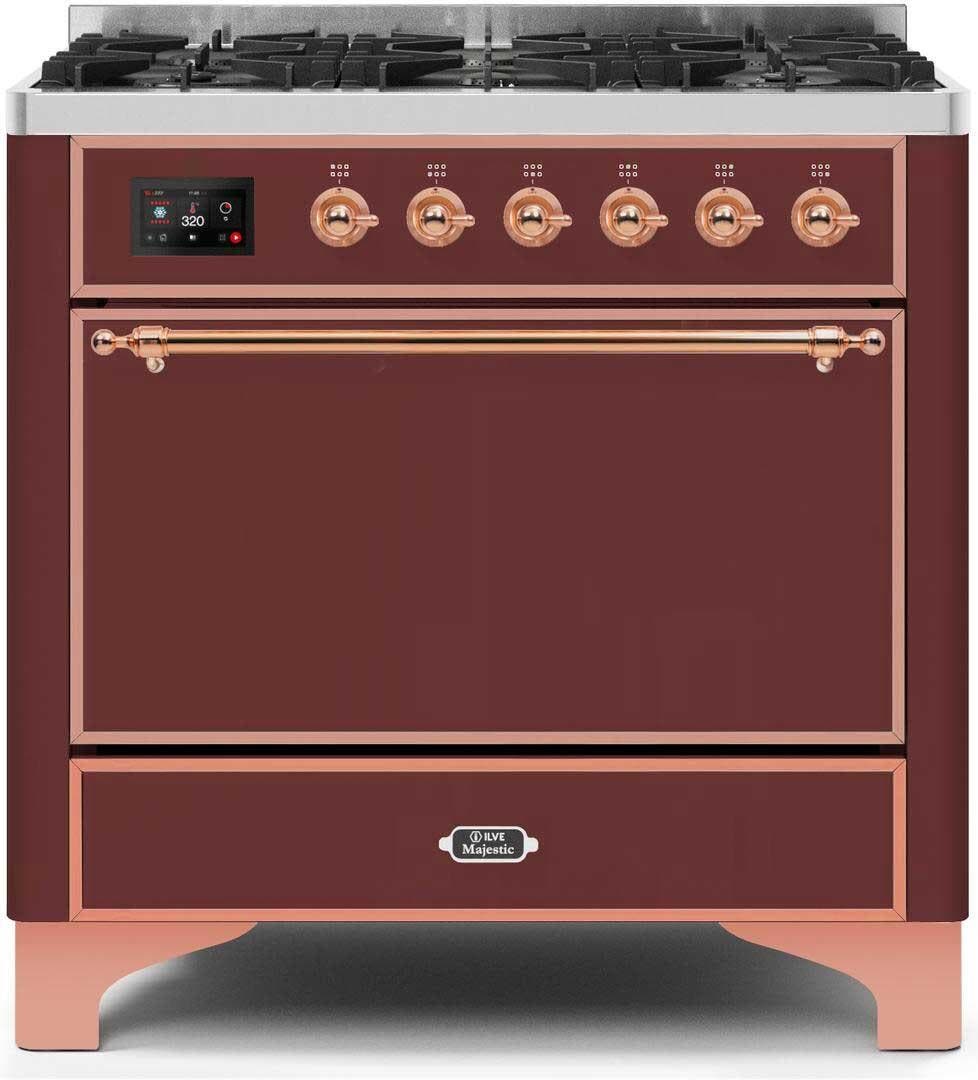 Ilve UM096DQNS3BUP Natural Gas In Burgundy W/ Copper Trim