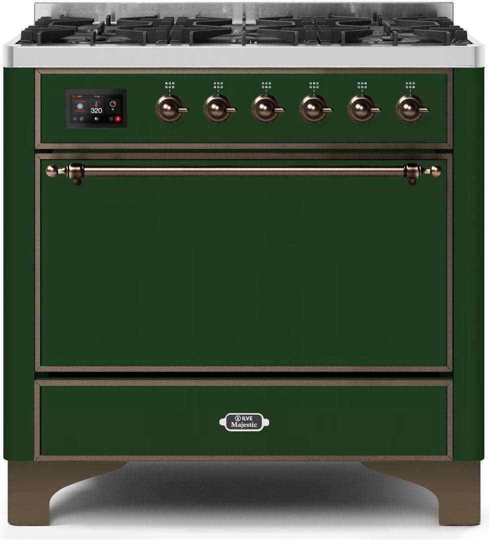 Ilve UM096DQNS3EGB Natural Gas In Emerald Green W/ Bronze Trim