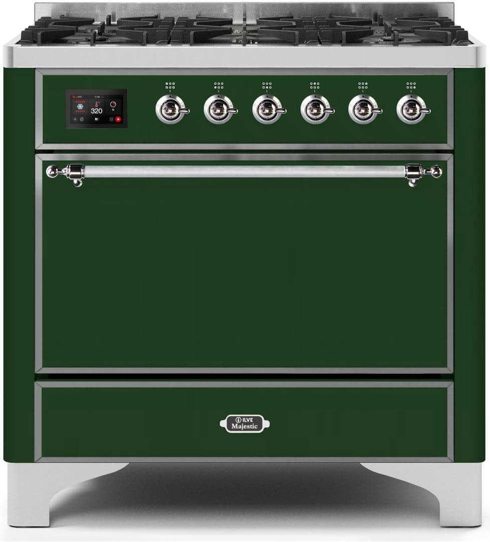 Ilve UM096DQNS3EGC Natural Gas In Emerald Green W/ Chrome Trim