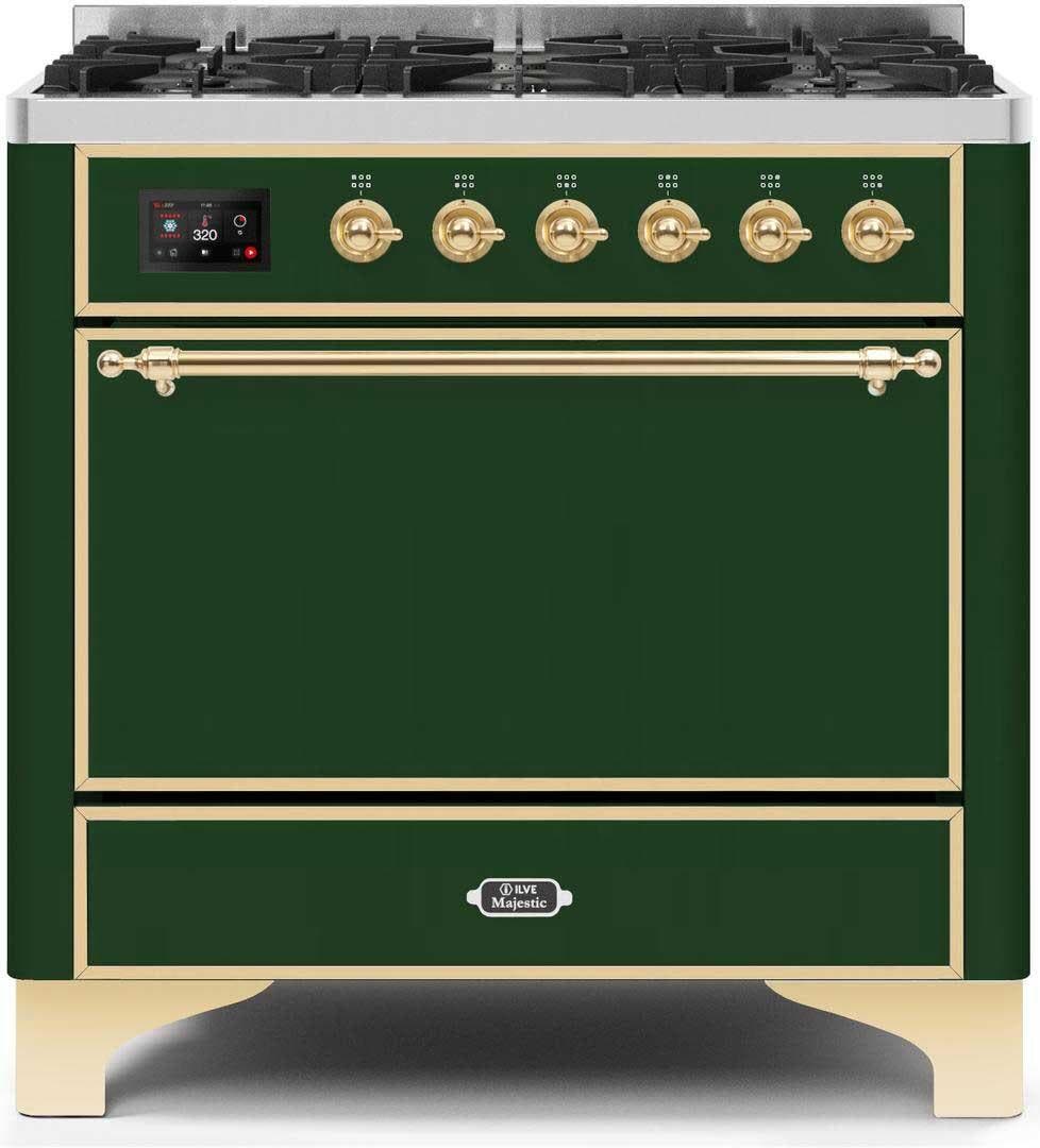 Ilve UM096DQNS3EGG Natural Gas In Emerald Green W/ Brass Trim