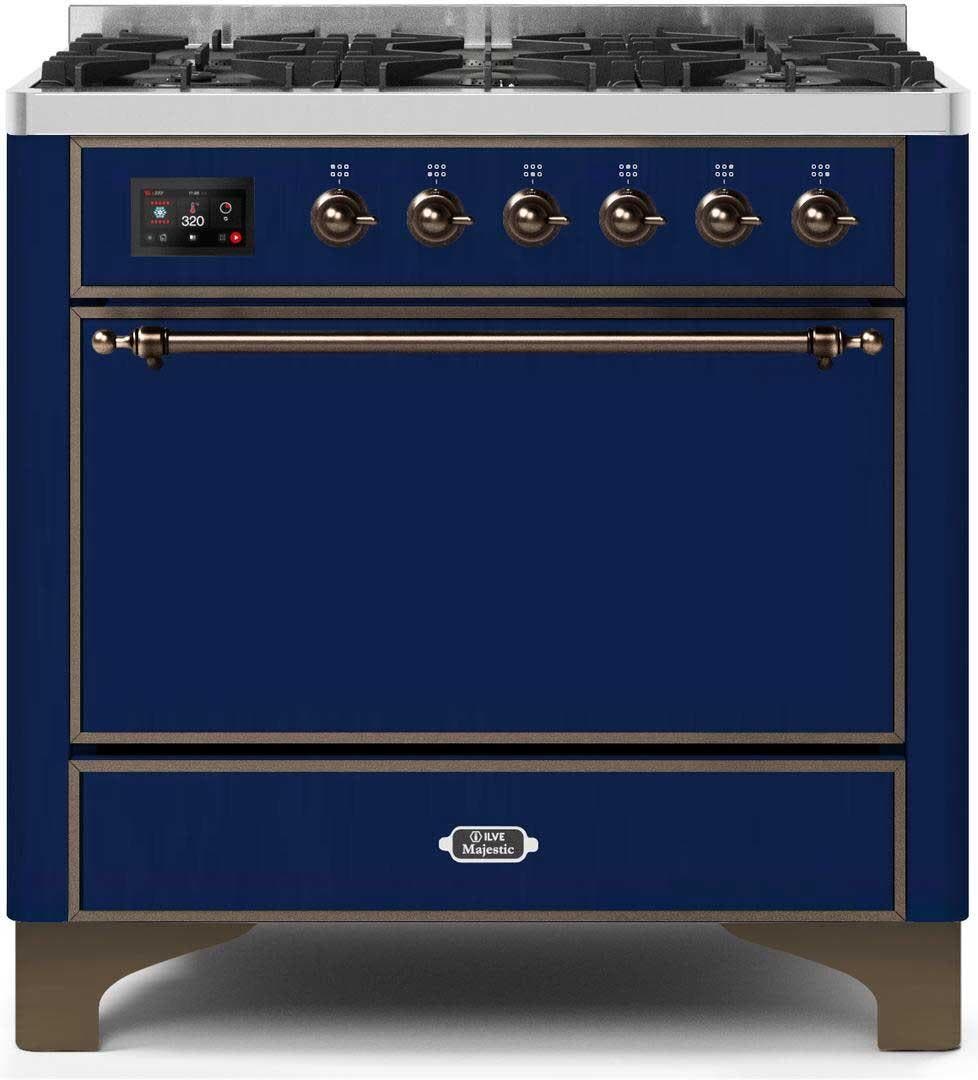 Ilve UM096DQNS3MBB Natural Gas In Midnight Blue W/ Bronze Trim