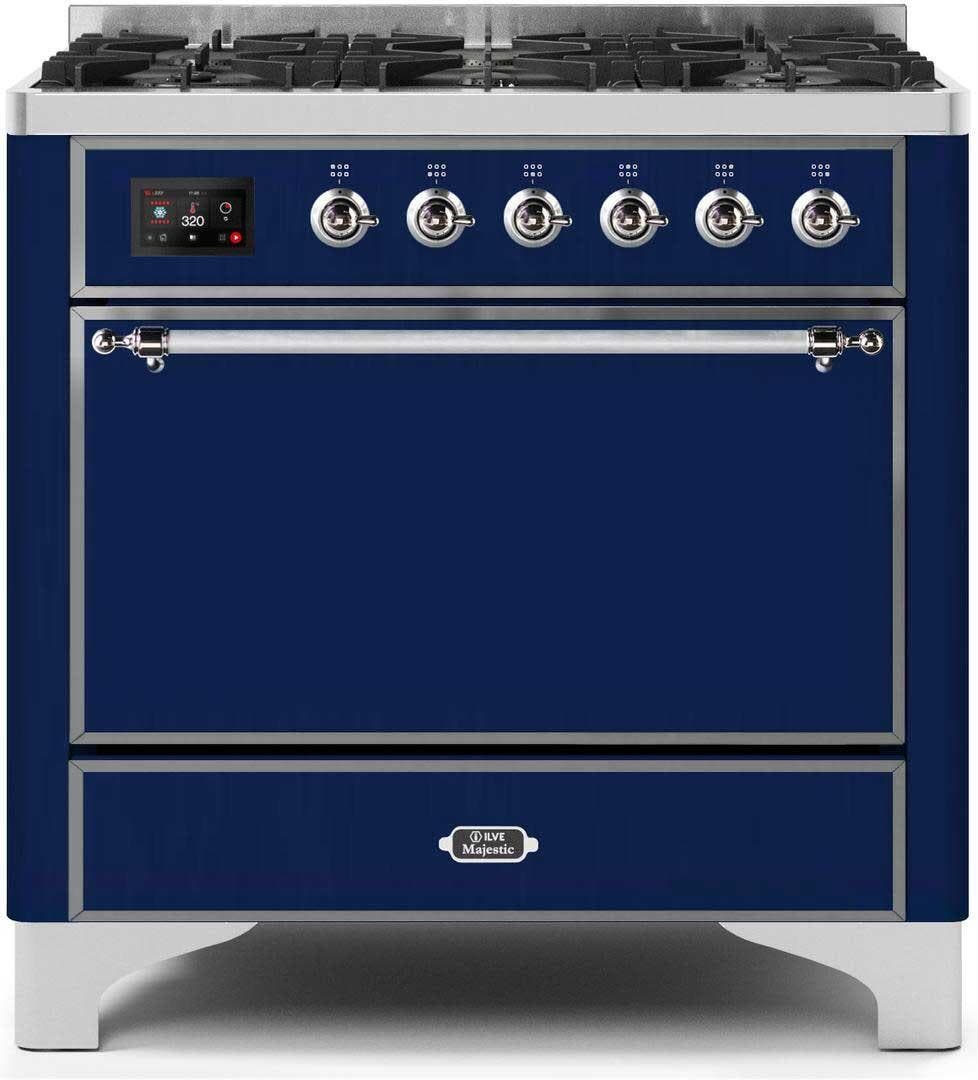 Ilve UM096DQNS3MBC Natural Gas In Midnight Blue W/ Chrome Trim