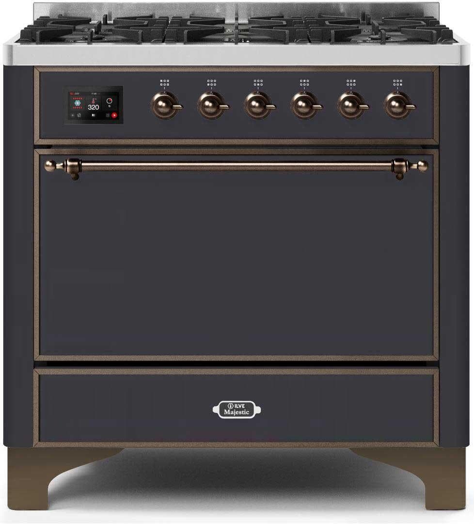 Ilve UM096DQNS3MGB Natural Gas In Matte Graphite W/ Bronze Trim