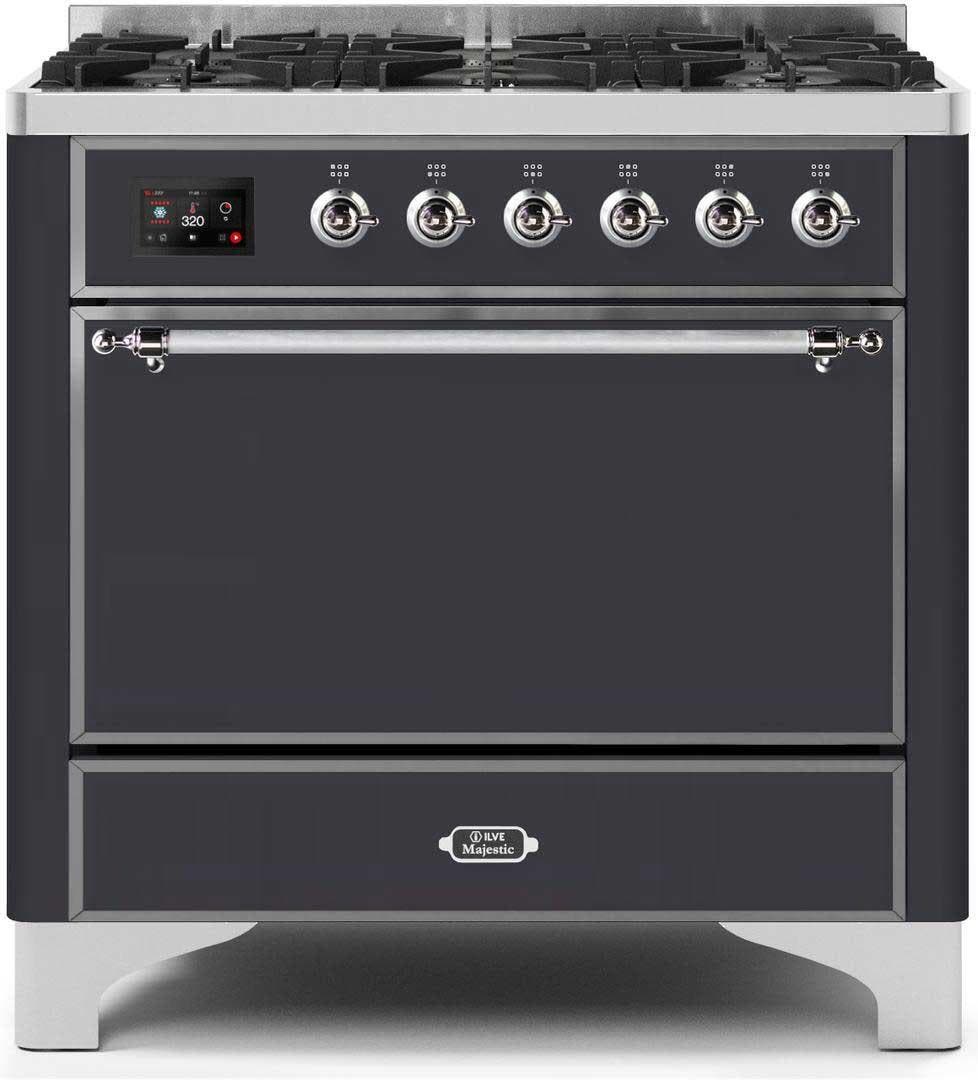 Ilve UM096DQNS3MGC Natural Gas In Matte Graphite W/ Chrome Trim