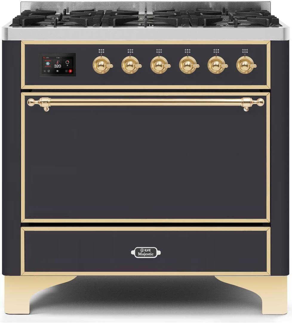 Ilve UM096DQNS3MGG Natural Gas In Matte Graphite W/ Brass Trim