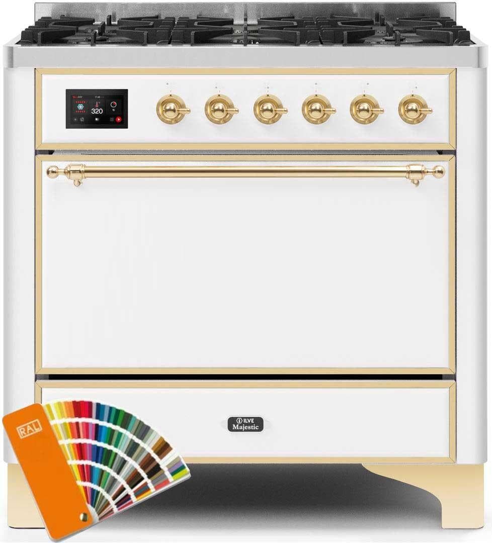 Ilve UM096DQNS3RALG Natural Gas In Custom Ral Color W/ Brass Trim