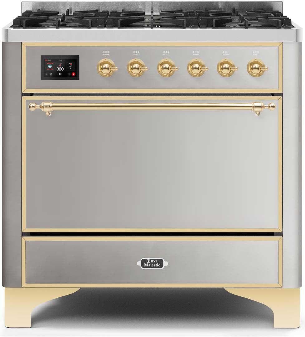 Ilve UM096DQNS3SSG Natural Gas In Stainless Steel W/ Brass Trim