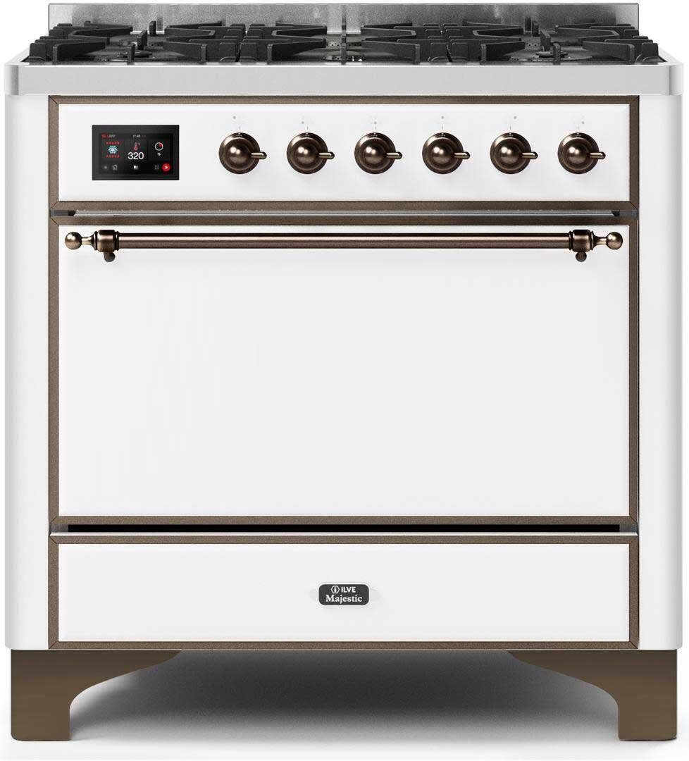 Ilve UM096DQNS3WHB Natural Gas In White W/ Bronze Trim