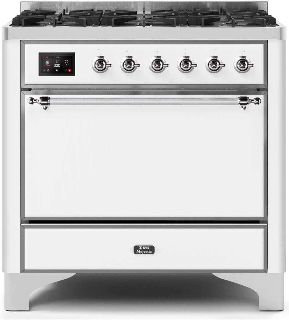 Ilve UM096DQNS3WHC Natural Gas In White W/ Chrome Trim