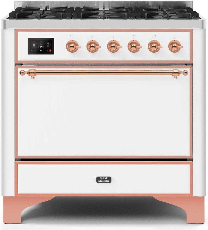 Ilve UM096DQNS3WHP Natural Gas In White W/ Copper Trim
