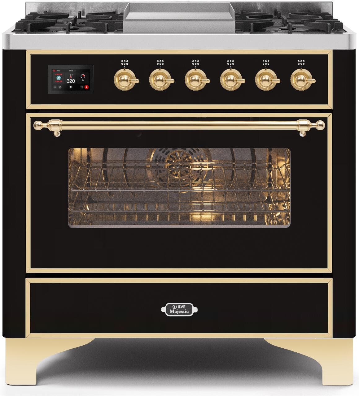 Ilve UM09FDNS3BKGLP Liquid Propane In Glossy Black W/ Brass Trim