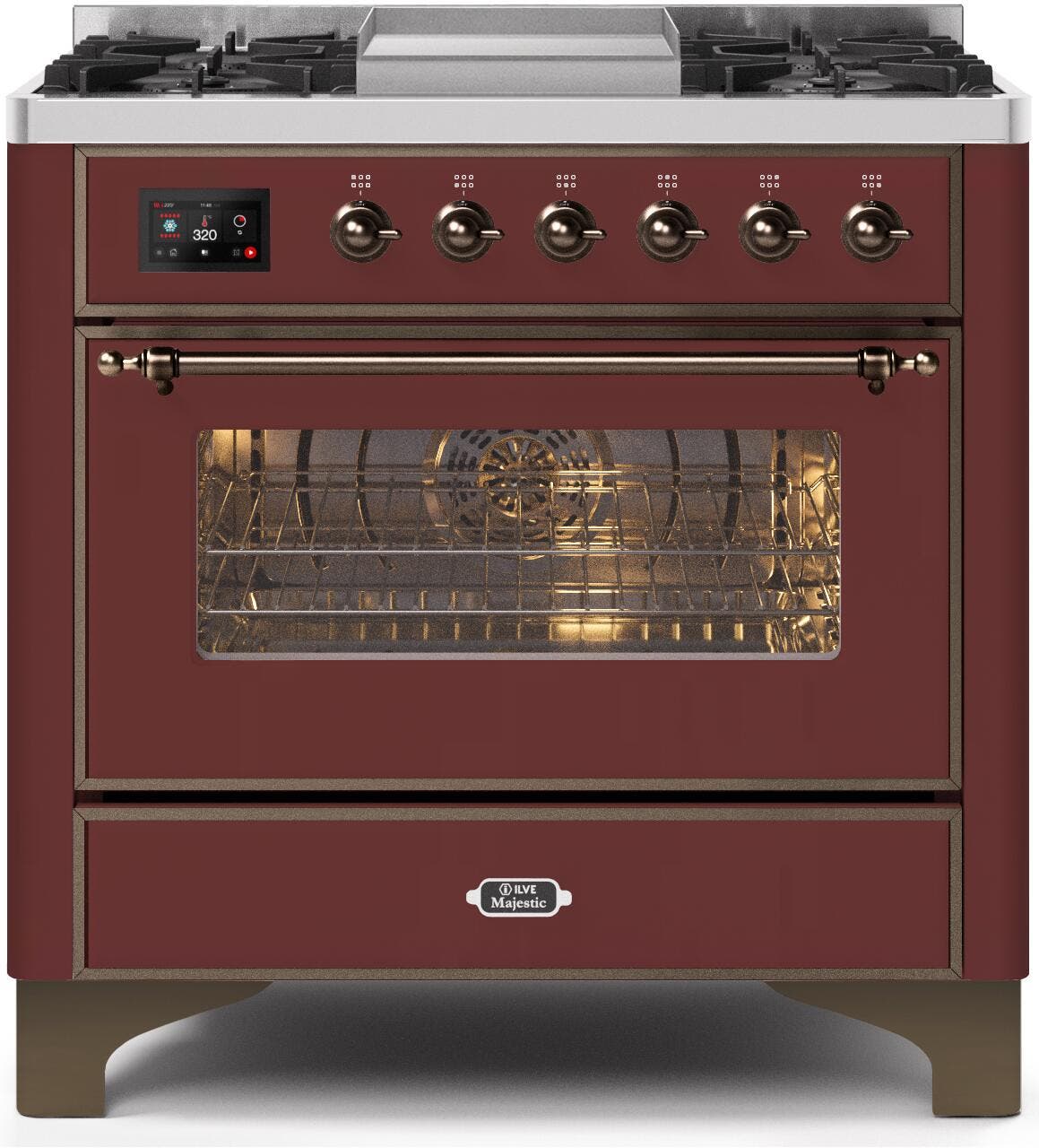Ilve UM09FDNS3BUB Natural Gas In Burgundy W/ Bronze Trim