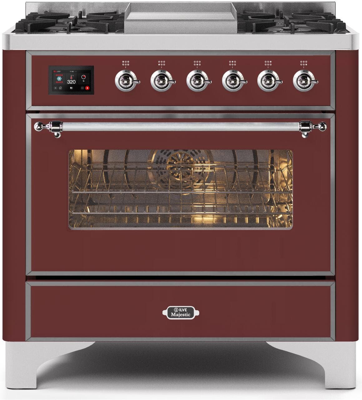 Ilve UM09FDNS3BUC Natural Gas In Burgundy W/ Chrome Trim