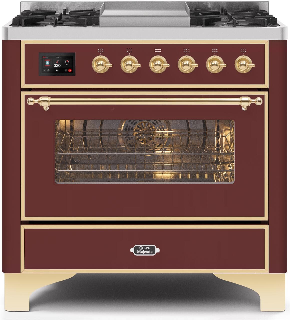 Ilve UM09FDNS3BUGLP Liquid Propane In Burgundy W/ Brass Trim
