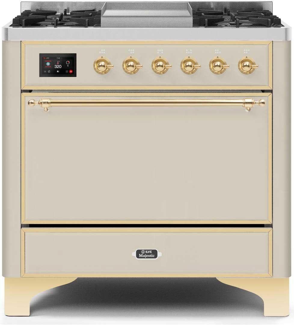 Ilve UM09FDQNS3AWG Natural Gas In Antique White W/ Brass Trim