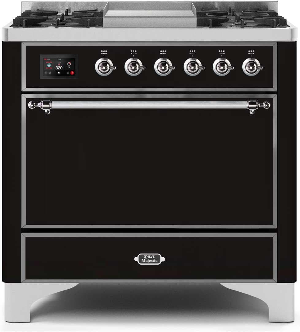 Ilve UM09FDQNS3BKC Natural Gas In Glossy Black W/ Chrome Trim