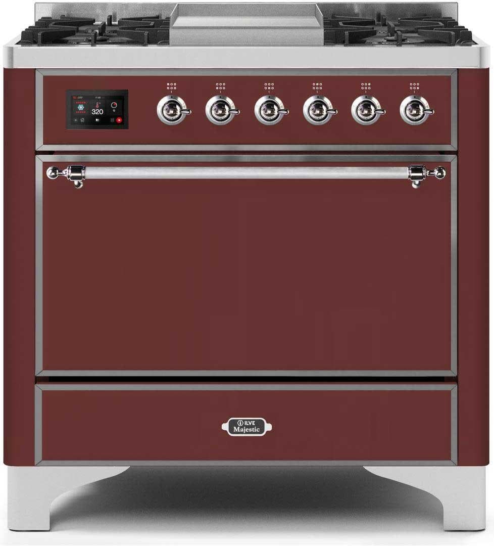 Ilve UM09FDQNS3BUCLP Liquid Propane In Burgundy W/ Chrome Trim