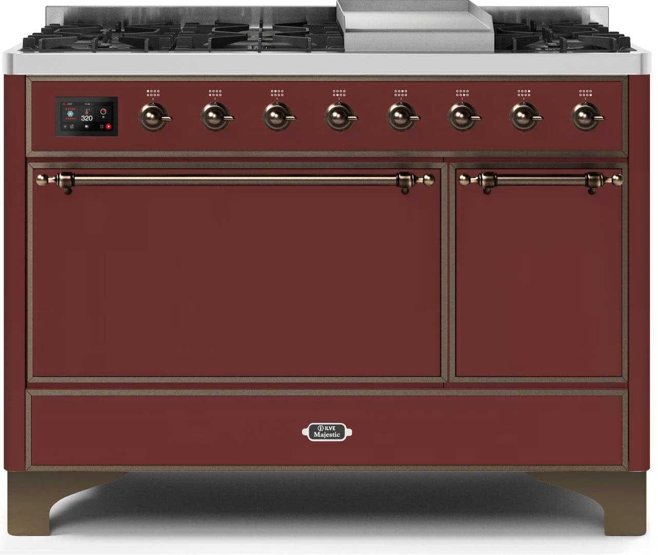 Ilve UM12FDQNS3BUB Natural Gas In Burgundy W/ Bronze Trim