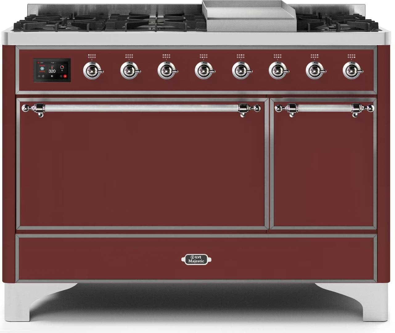 Ilve UM12FDQNS3BUC Natural Gas In Burgundy W/ Chrome Trim