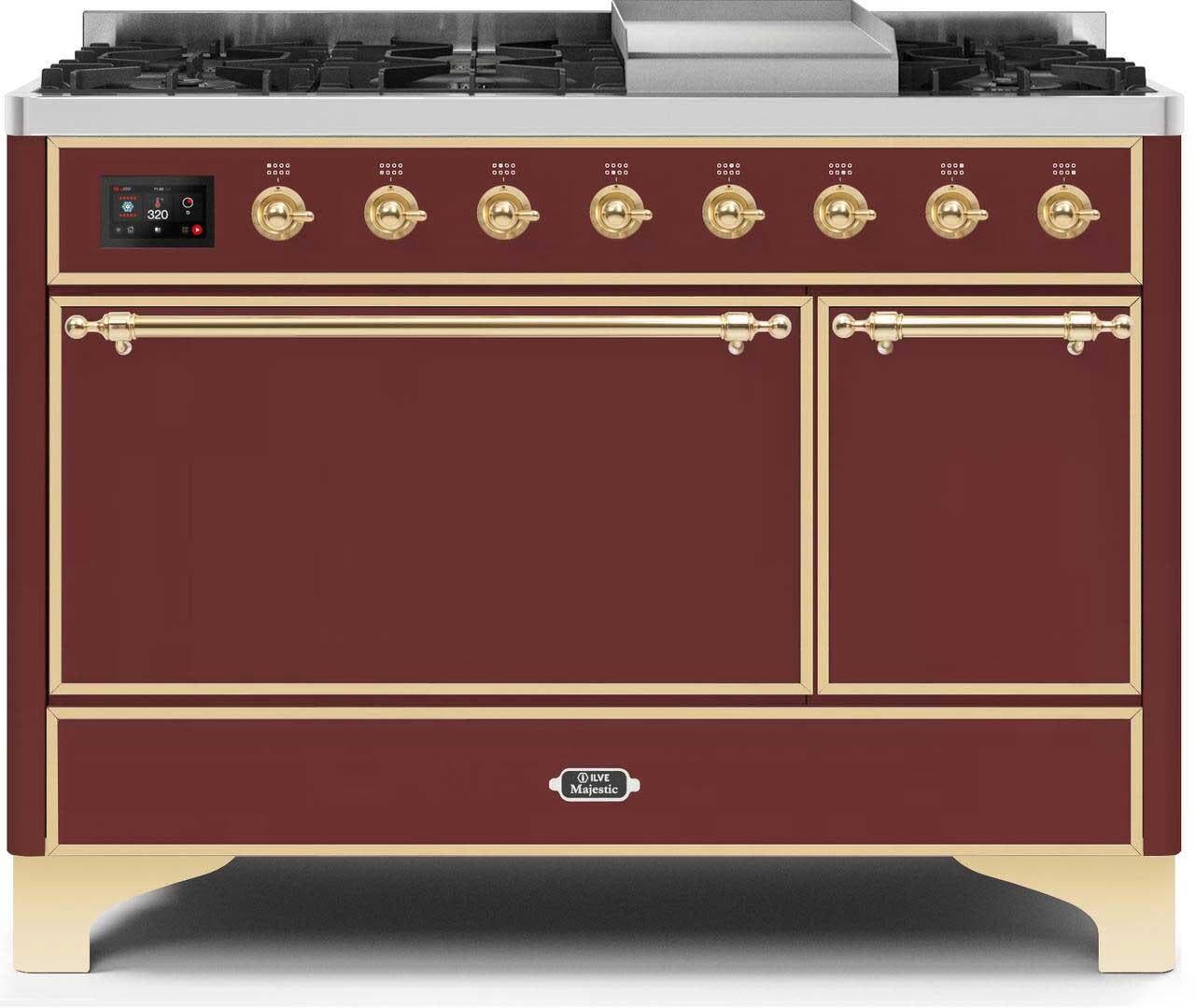 Ilve UM12FDQNS3BUG Natural Gas In Burgundy W/ Brass Trim