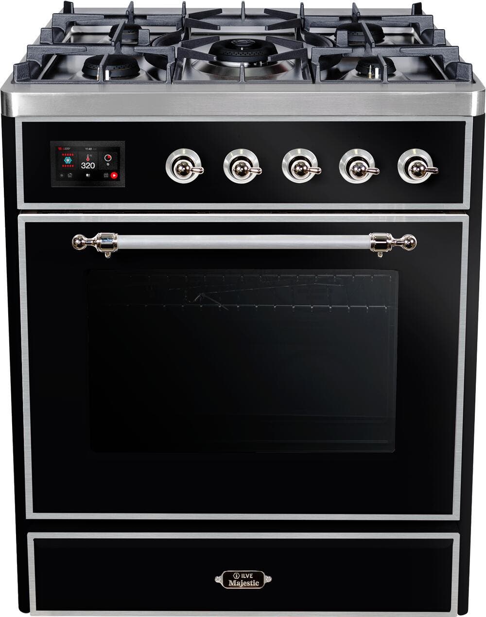 Ilve UM30DNE3BKC Natural Gas In Glossy Black W/ Chrome Trim