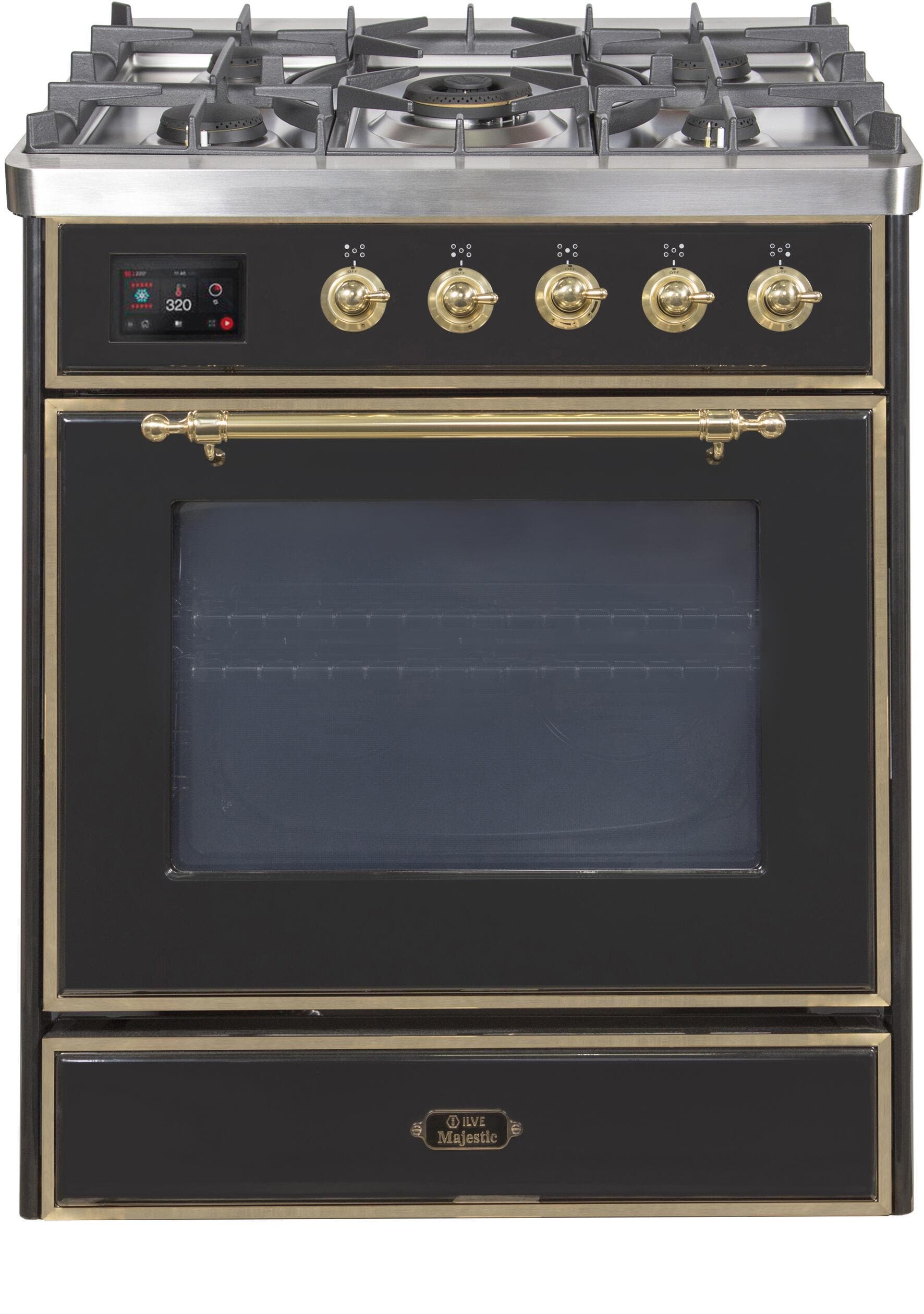 Ilve UM30DNE3BKG Natural Gas In Glossy Black W/ Brass Trim