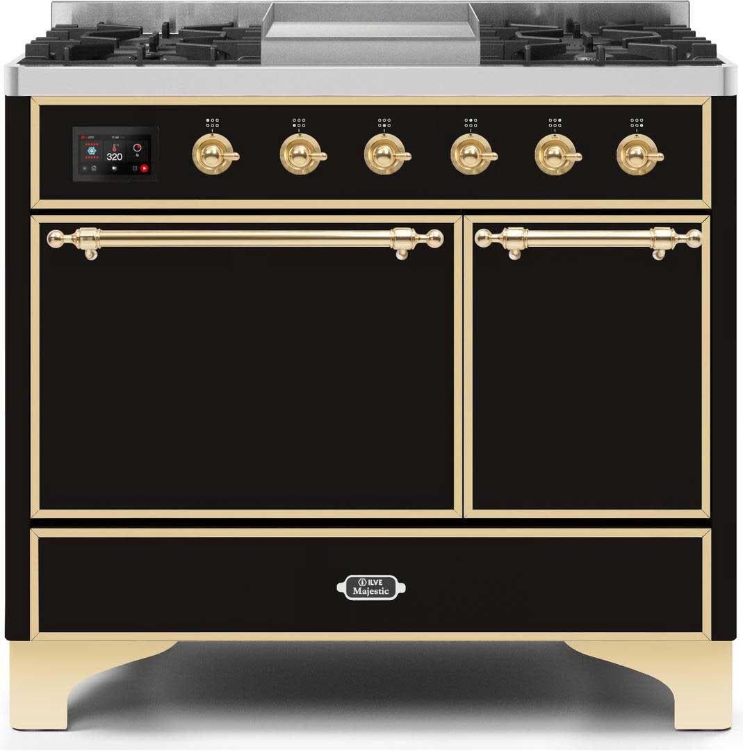 Ilve UMD10FDQNS3BKGLP Liquid Propane In Glossy Black W/ Brass Trim