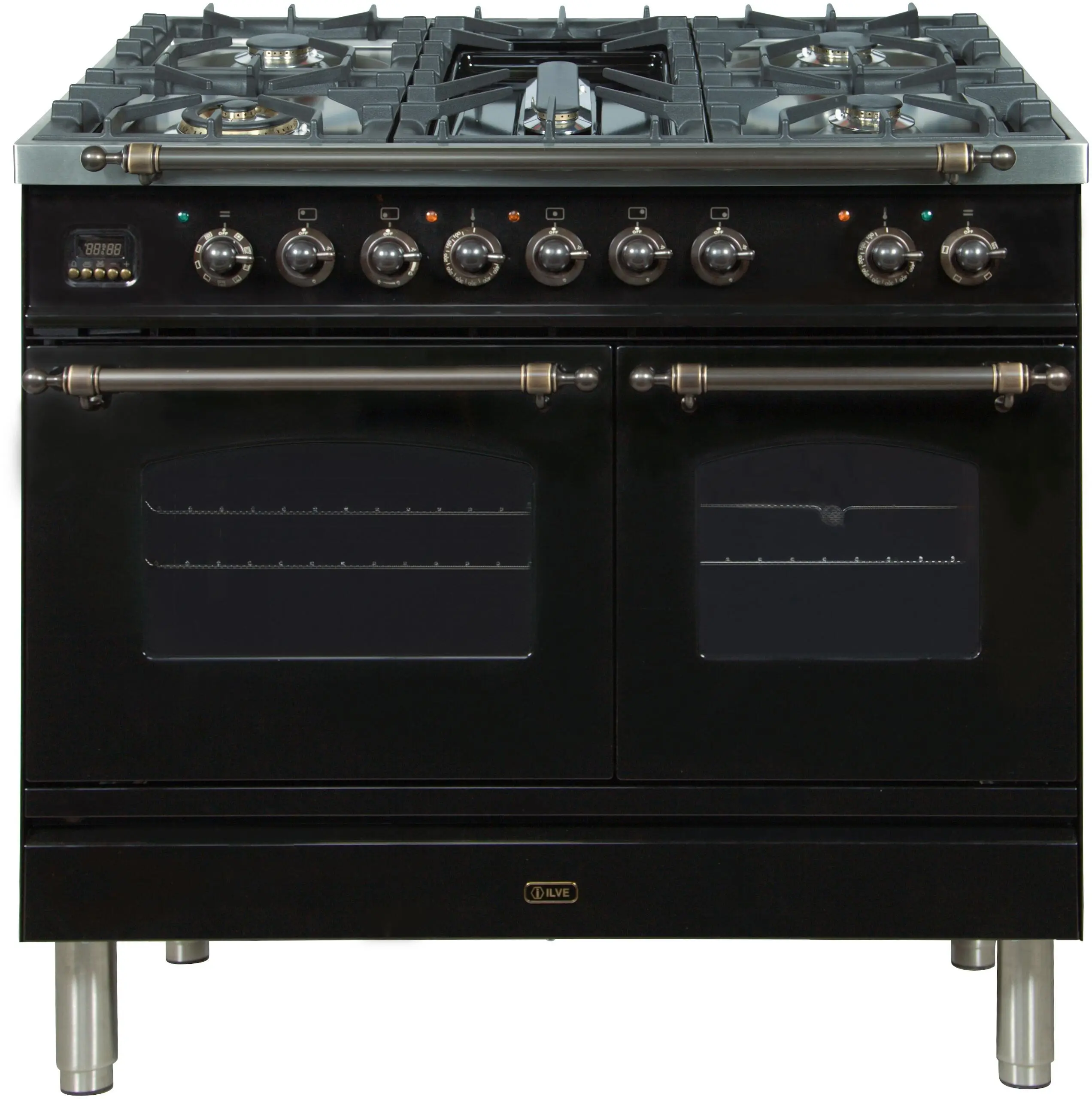 Ilve UPDN100FDMPNY Natural Gas In Glossy Black W/ Bronze Trim