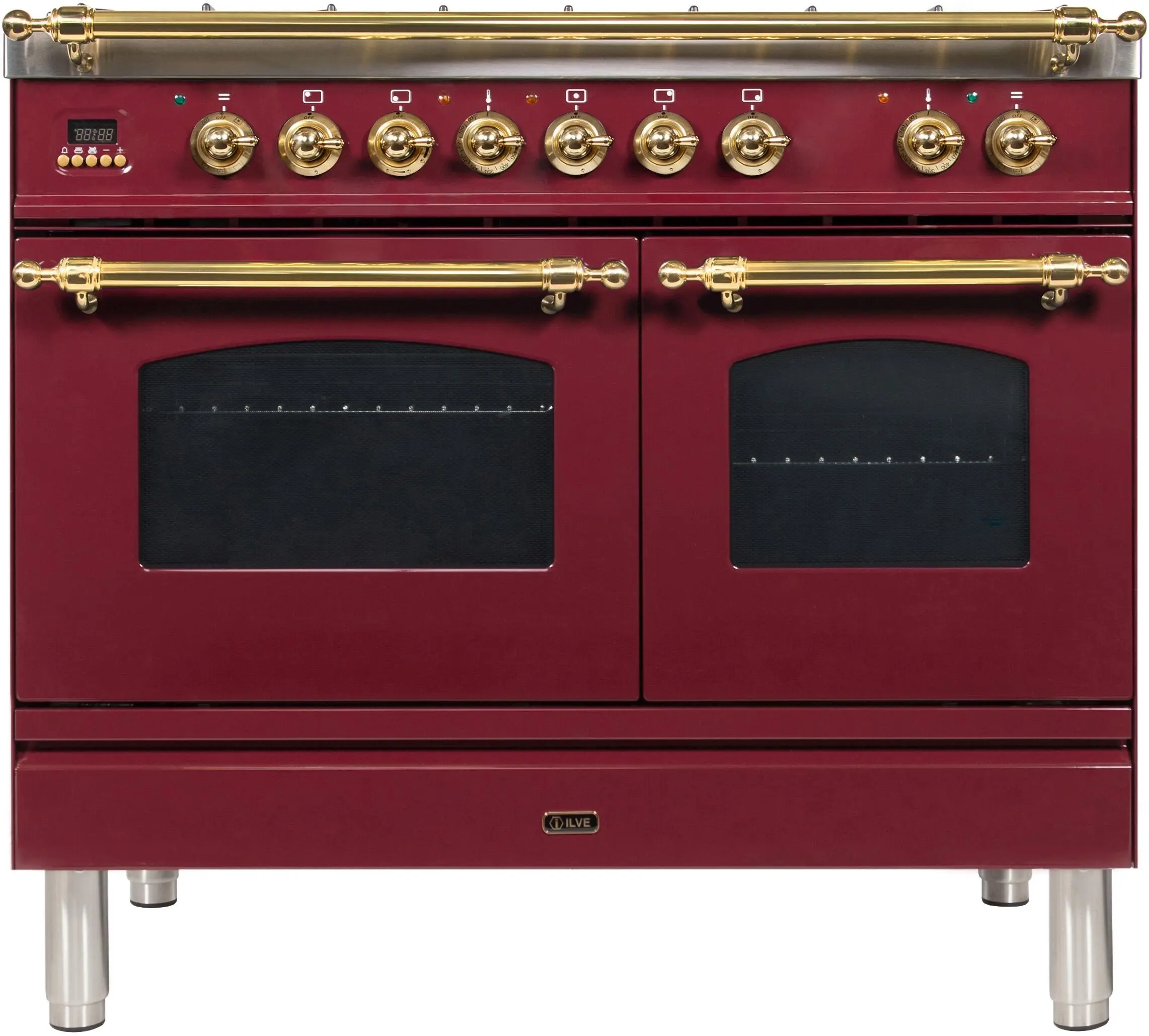 Ilve UPDN100FDMPRBLP Liquid Propane In Burgundy W/ Brass Trim