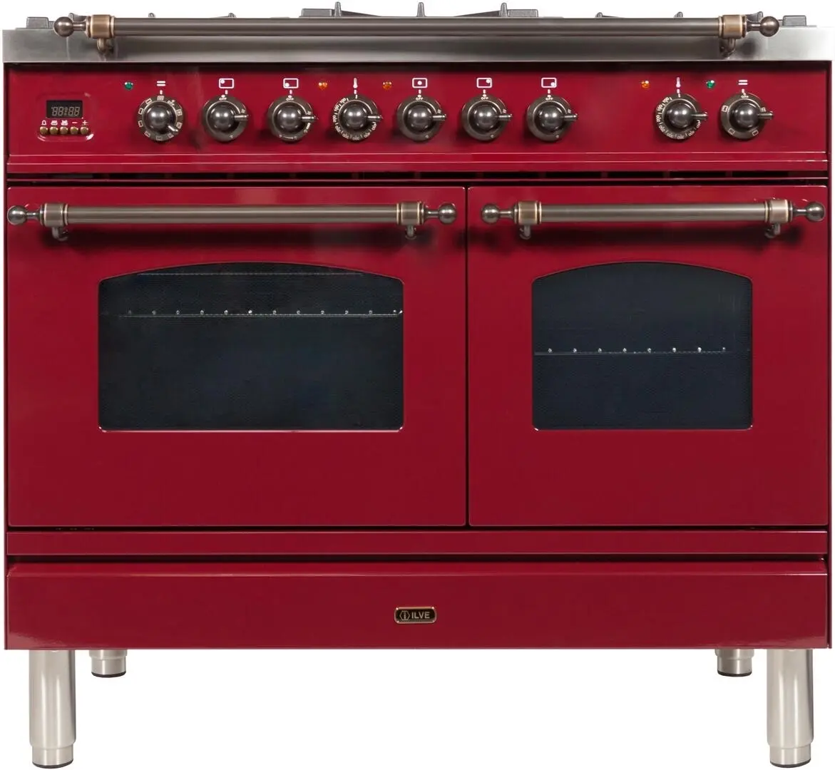 Ilve UPDN100FDMPRBY Natural Gas In Burgundy W/ Bronze Trim