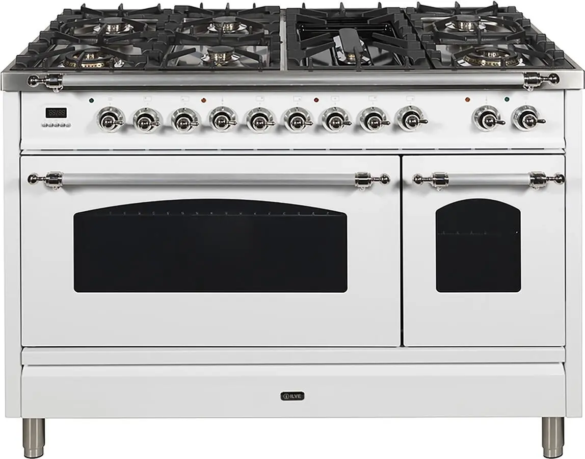 Ilve UPN120FDMPBX Natural Gas In White W/ Chrome Trim