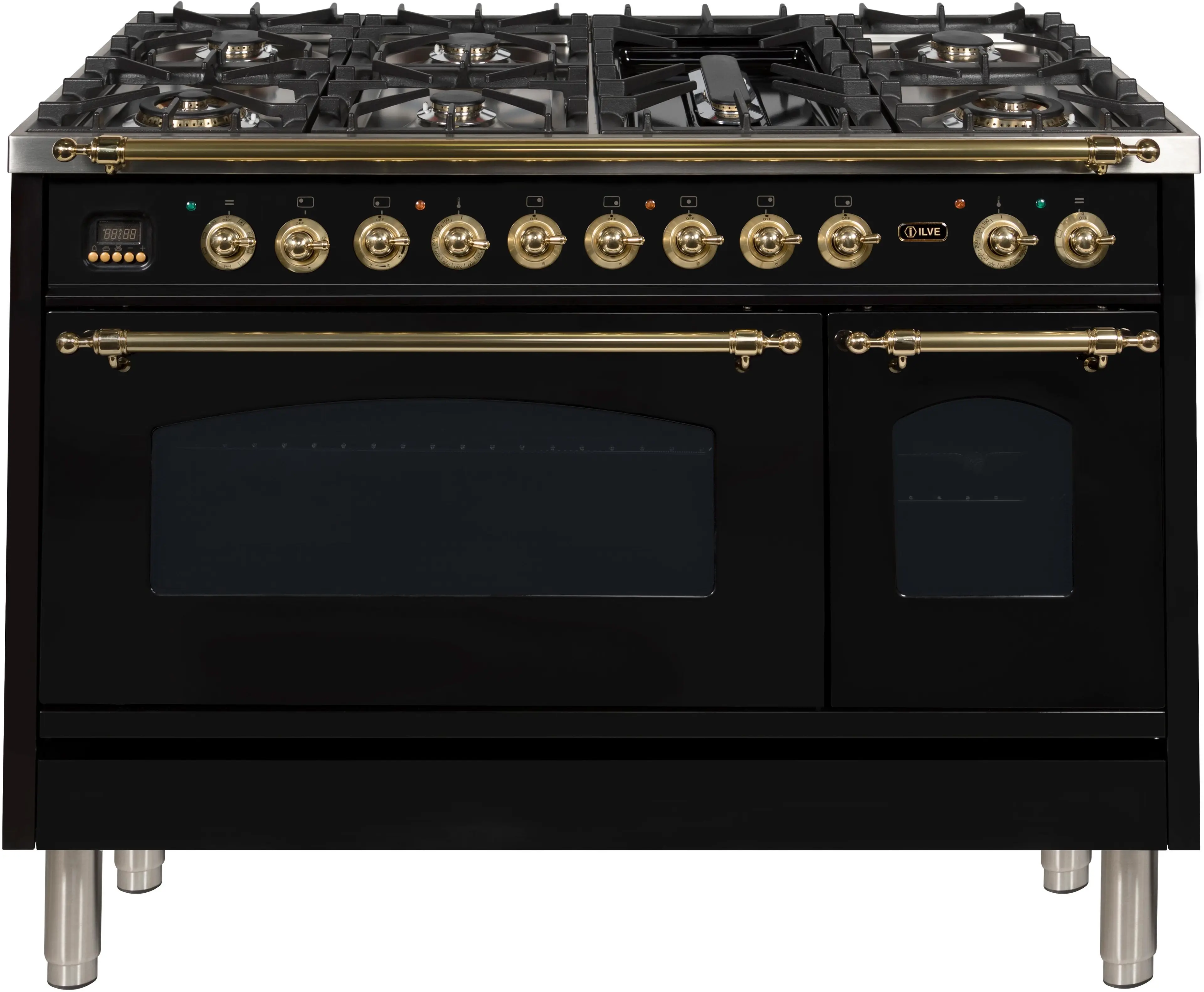 Ilve UPN120FDMPNLP Liquid Propane In Glossy Black W/ Brass Trim
