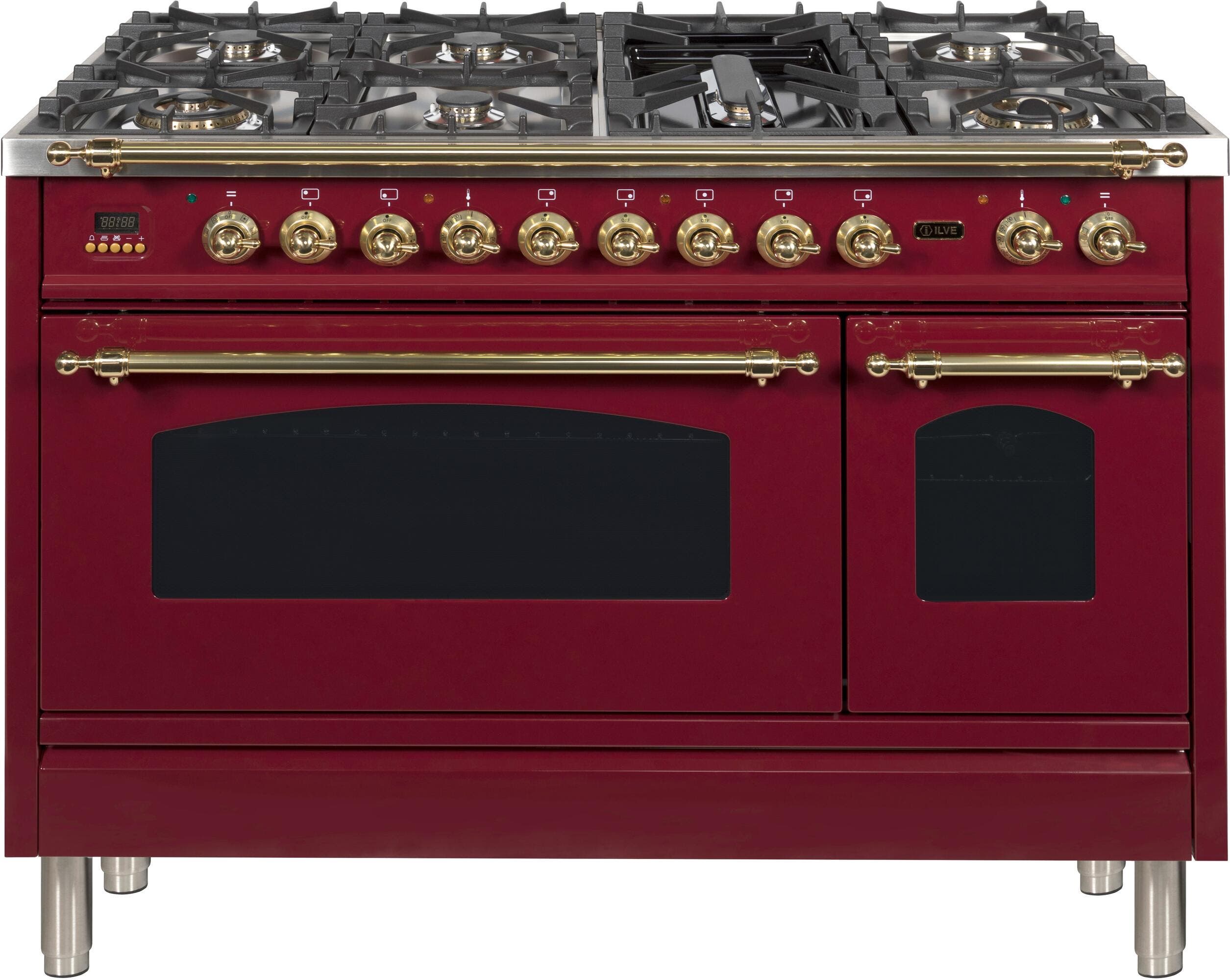 Ilve UPN120FDMPRBLP Liquid Propane In Burgundy W/ Brass Trim
