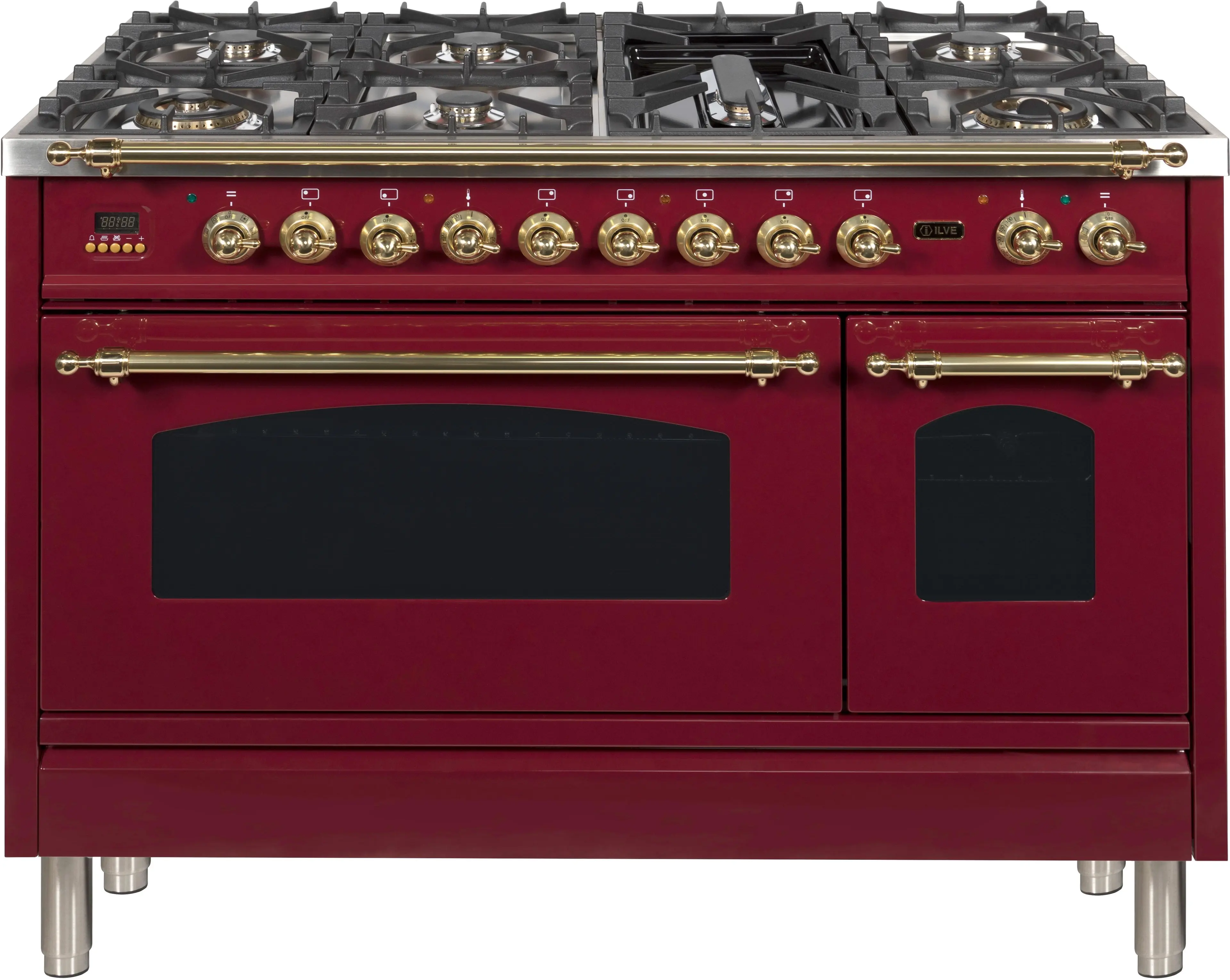 Ilve UPN120FDMPRB Natural Gas In Burgundy W/ Brass Trim
