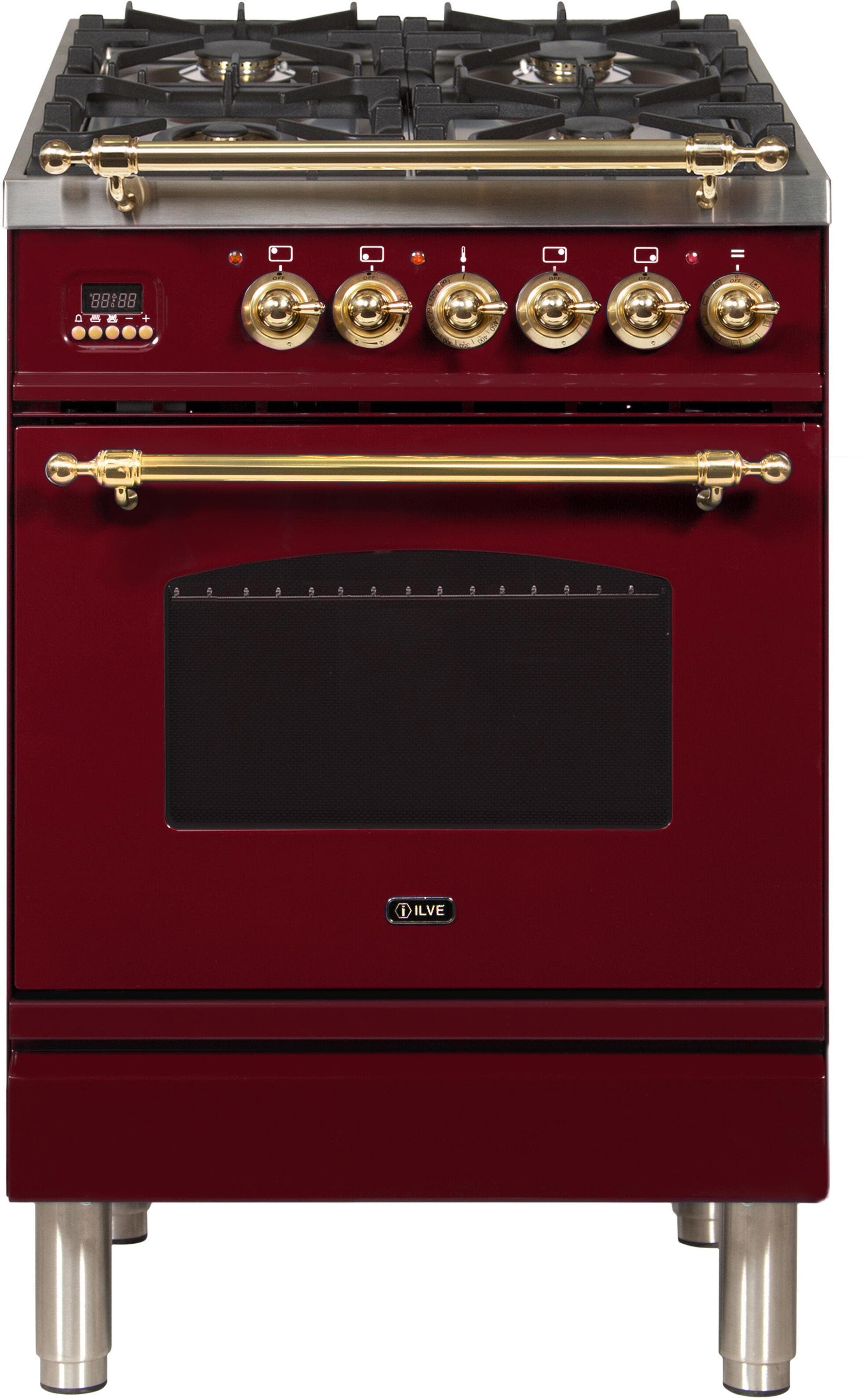 Ilve UPN60DMPRBLP Liquid Propane In Burgundy W/ Brass Trim