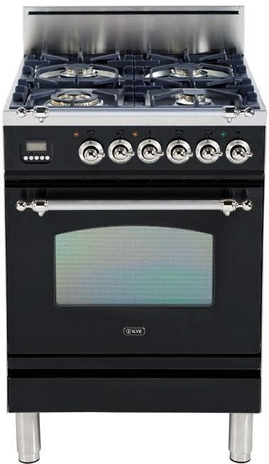 Ilve UPN60DVGGNXLP Liquid Propane In Glossy Black W/ Chrome Trim