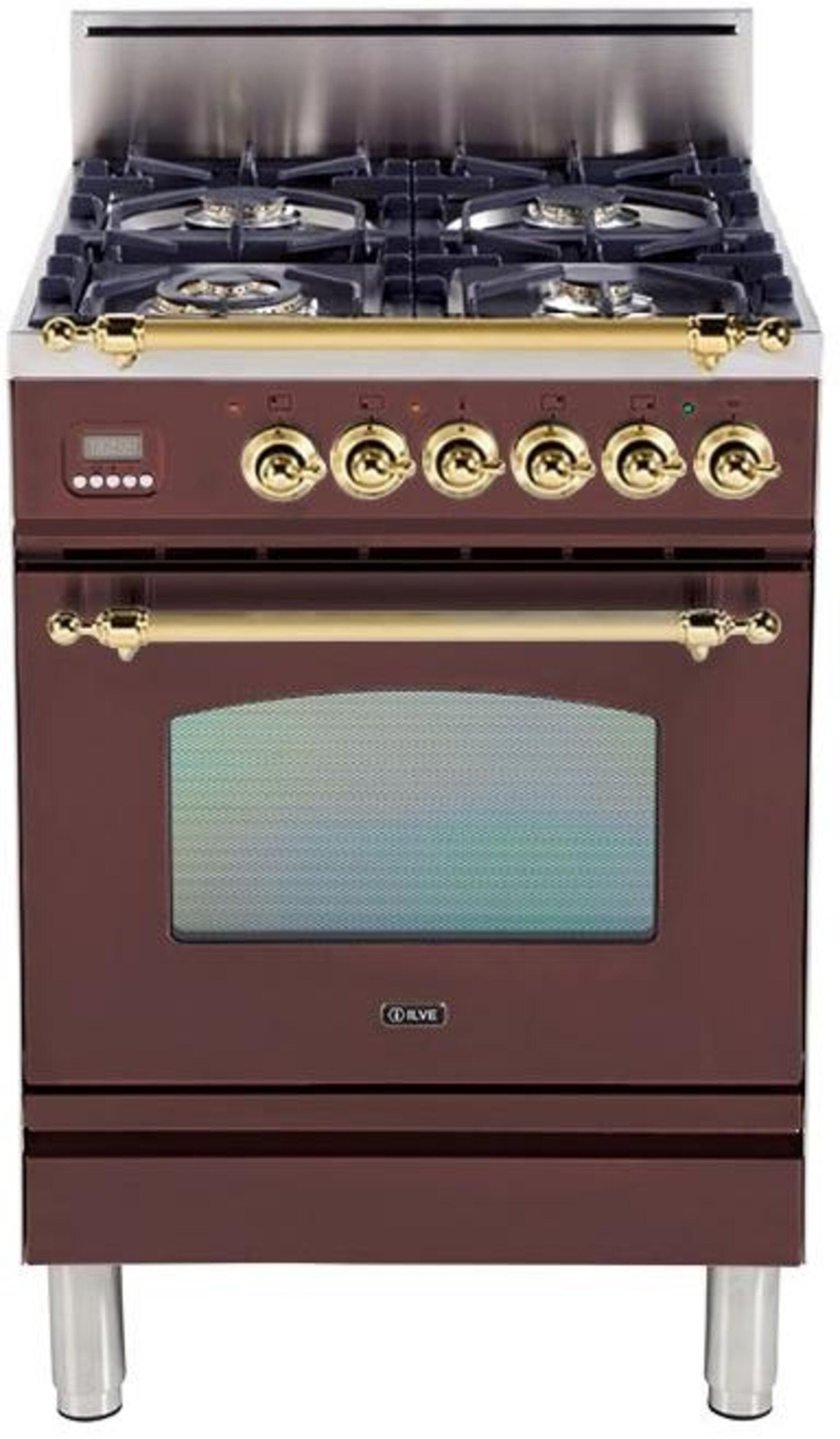 Ilve UPN60DVGGRBLP Liquid Propane In Burgundy W/ Brass Trim